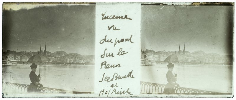 Lucerne vu du pont sur la Reuss Seebrucke et Holbirche — Suisse-Lucerne Pont Seebrücke — 1902