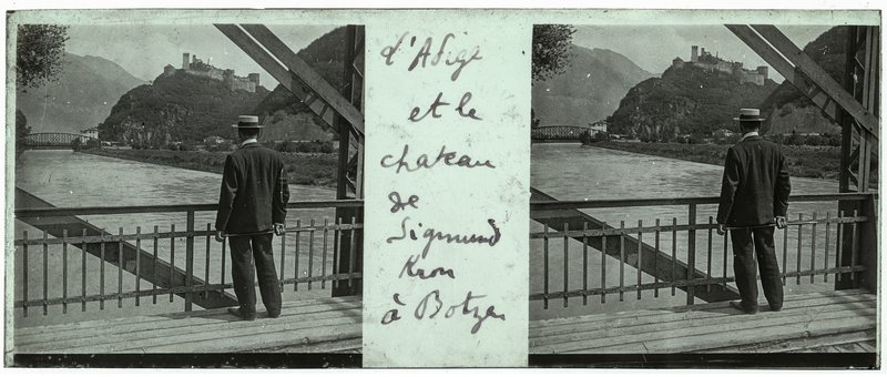 L'Adige et le Chateau de Sigmund Kron à Botzen — Italie-Bolzano Sigmundskron Castel — 1902